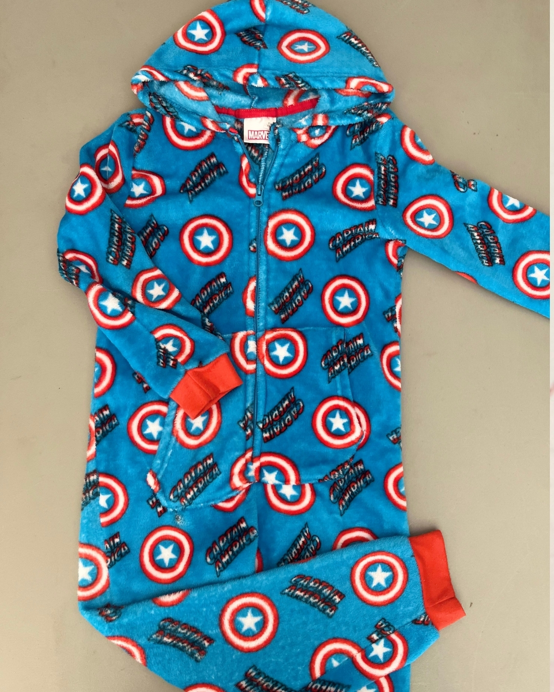 Marvel blue Captain America fleece onesie 7/8Y