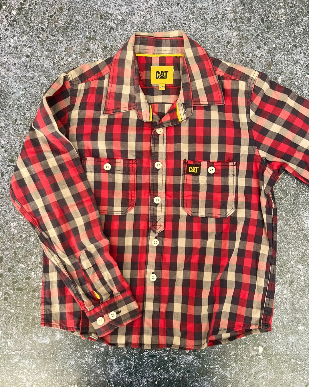 Cat red and blue checked collared shirt 7/8Y