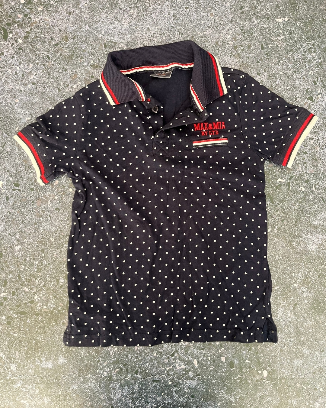 LTD Max & Mia blue polka dot golfer 7/8Y