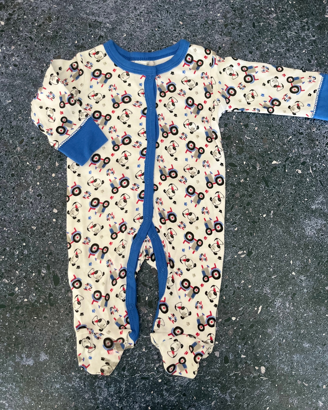 *NEW* Mothers Choice white and blue Little Pup onesie 0/3M