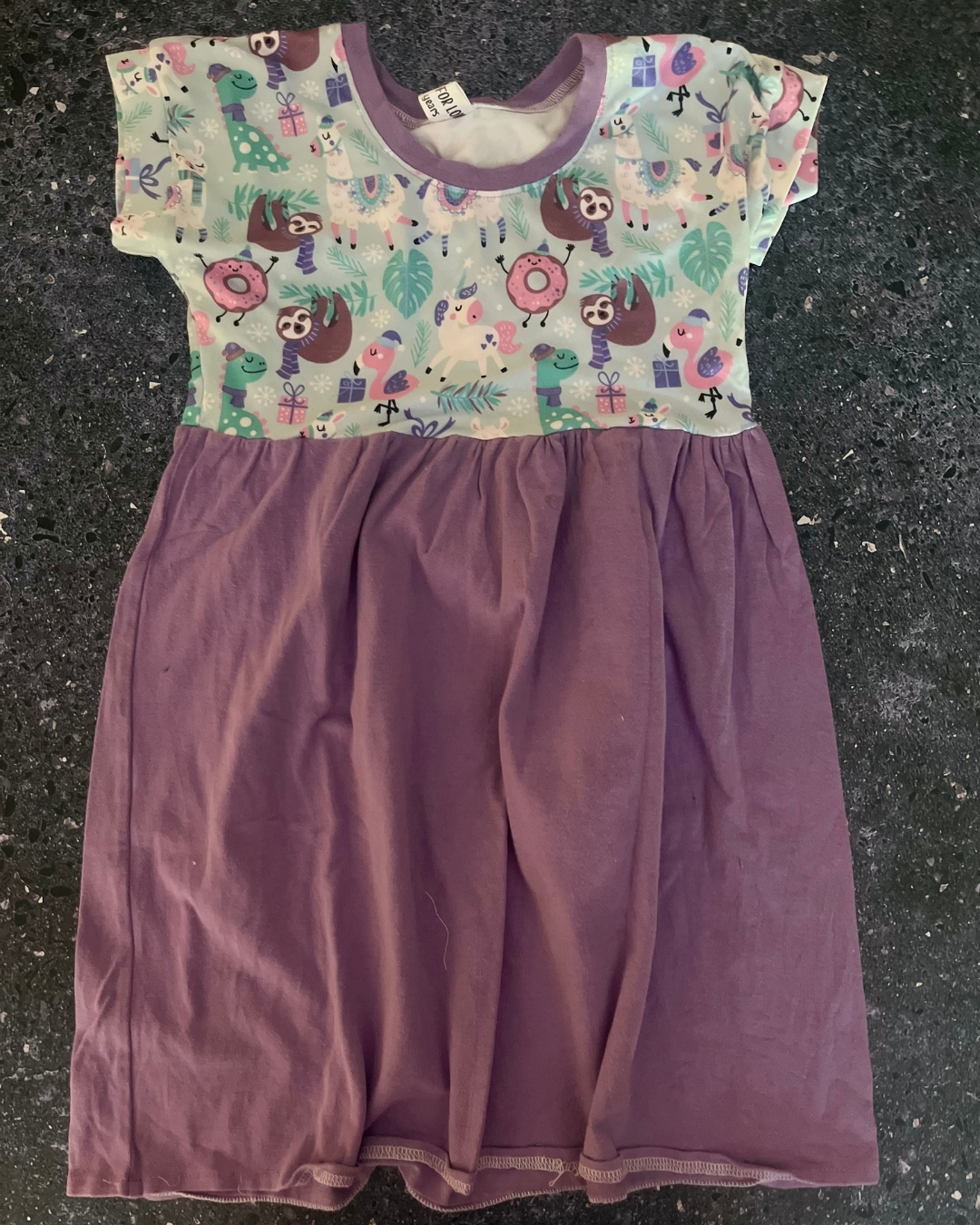 Loonies for Love purple sloth dress 6/9Y