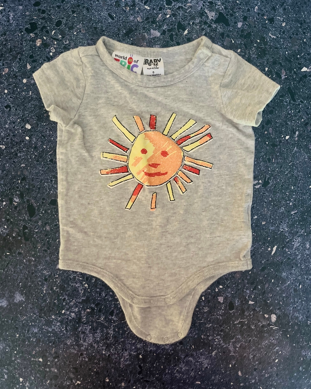 Cotton On grey World of Carle baby grow 6/12M