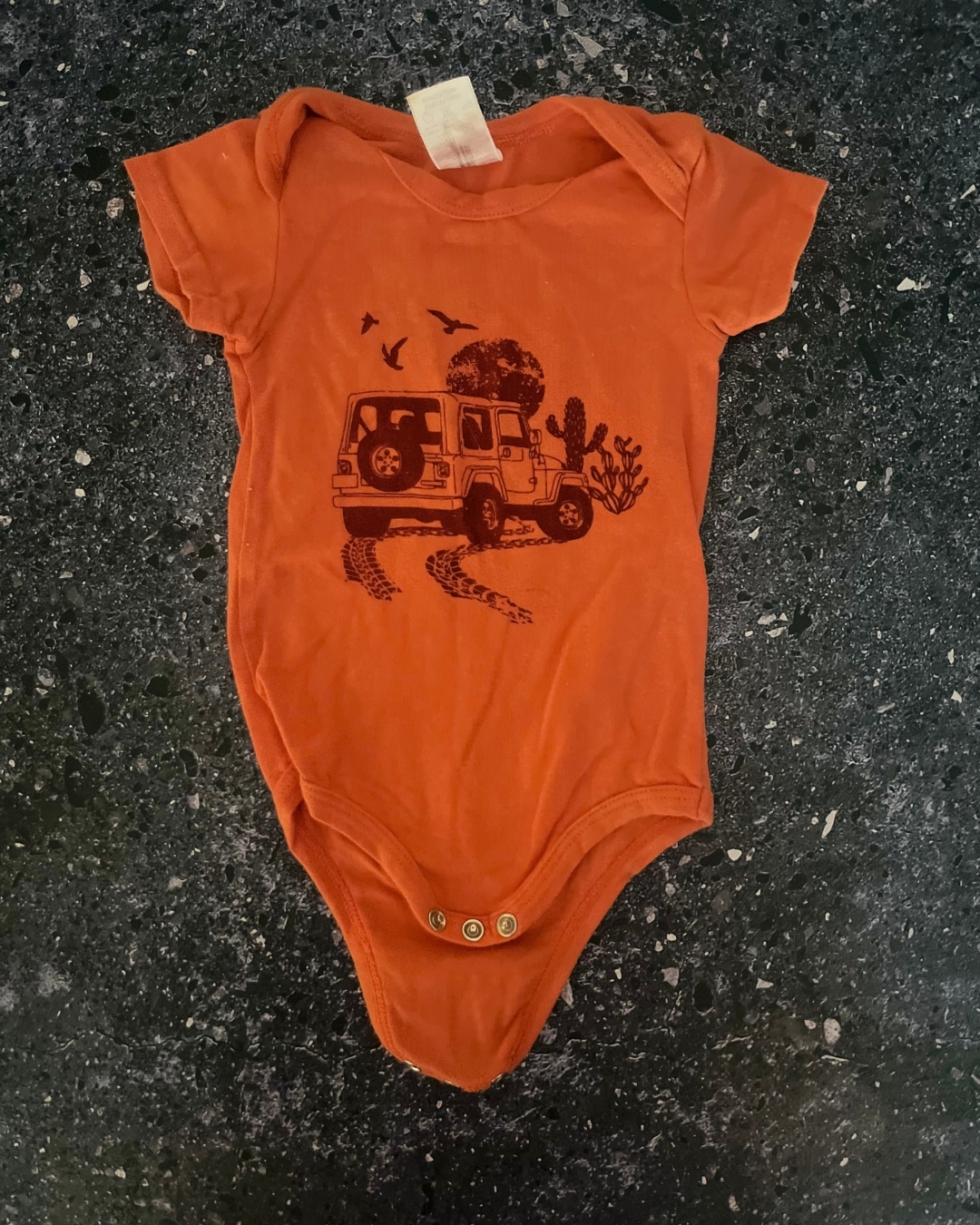 One Two Three orange jeep baby grow 3/6M