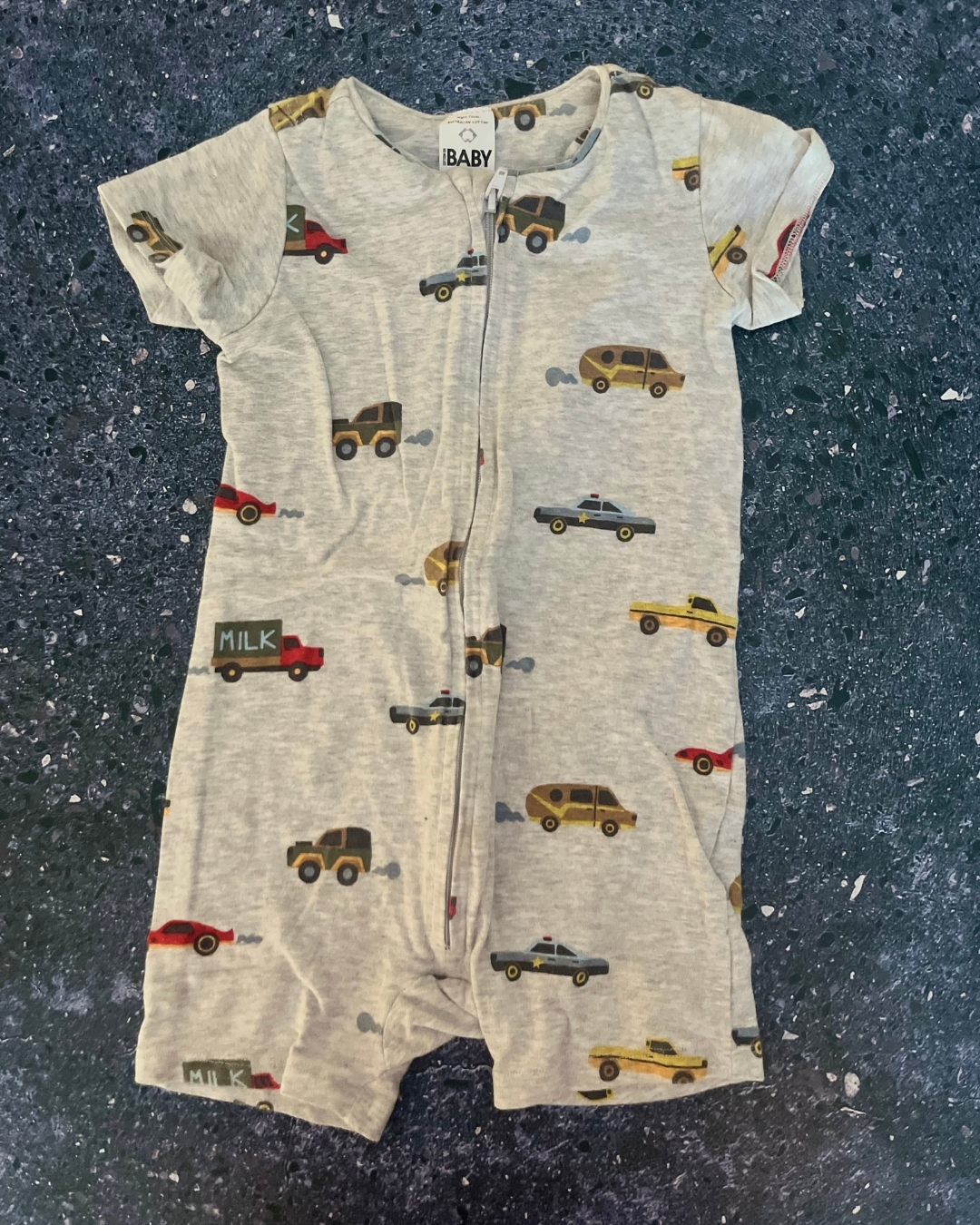 Cotton On grey automobile romper 12/18M