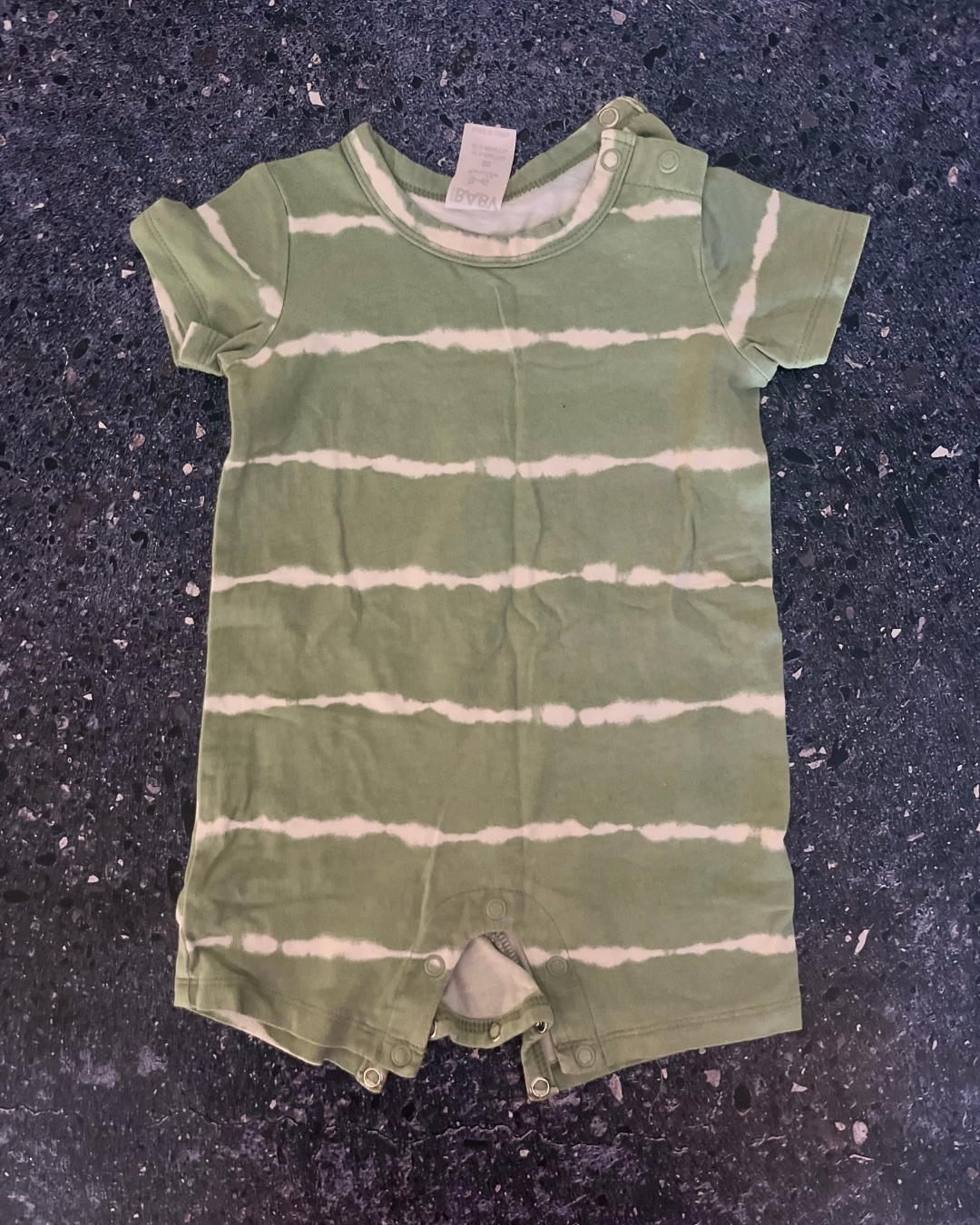 Cotton On green tie dye striped romper 3/6M