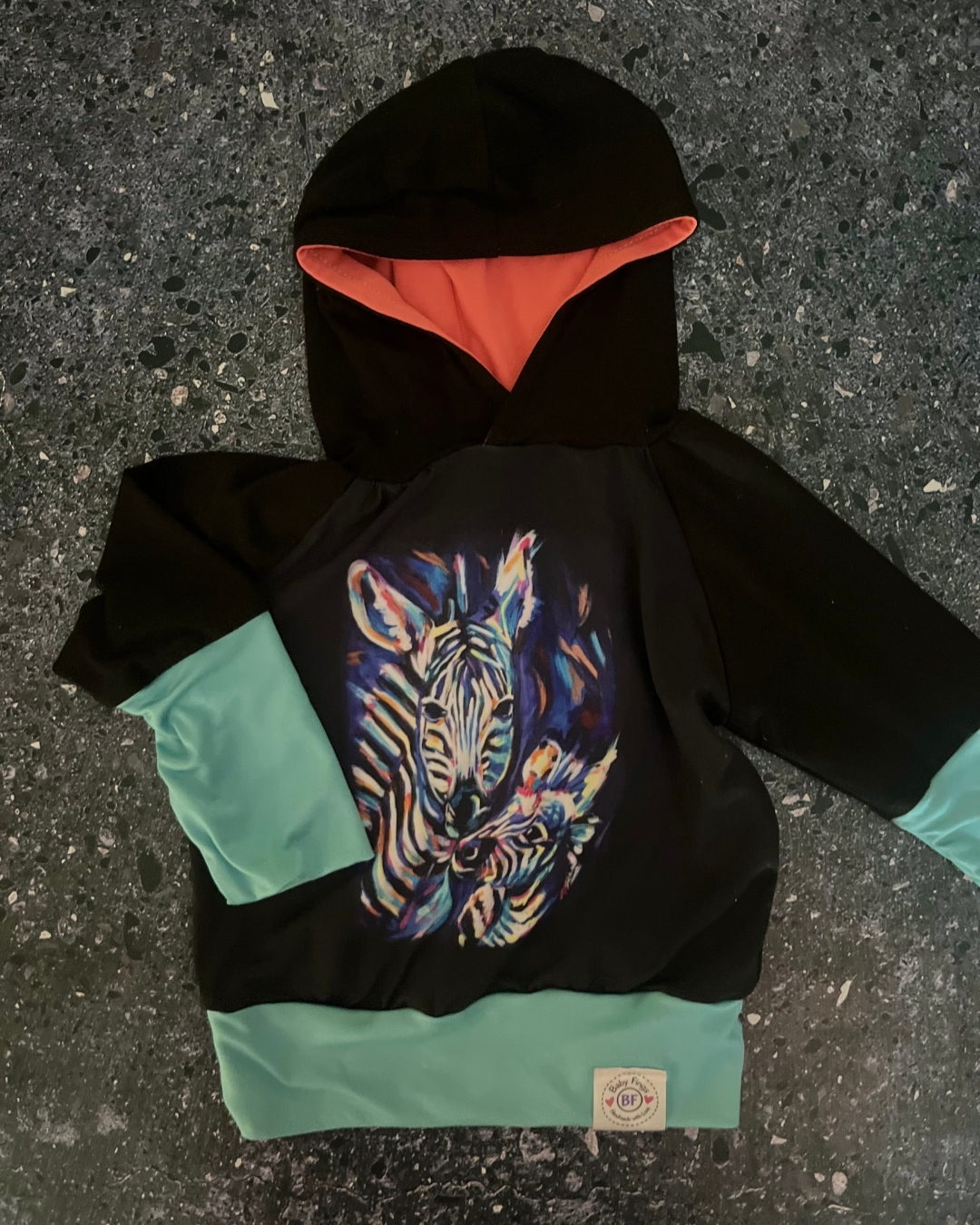 Baby Fings black zebra hoodie 3/12M