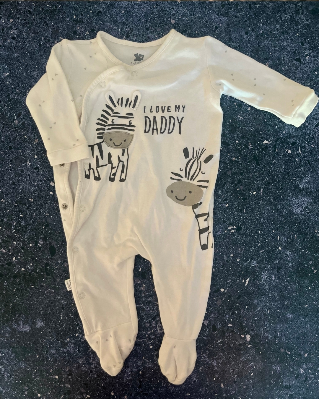 Woolworths white zebra onesie 3/6M