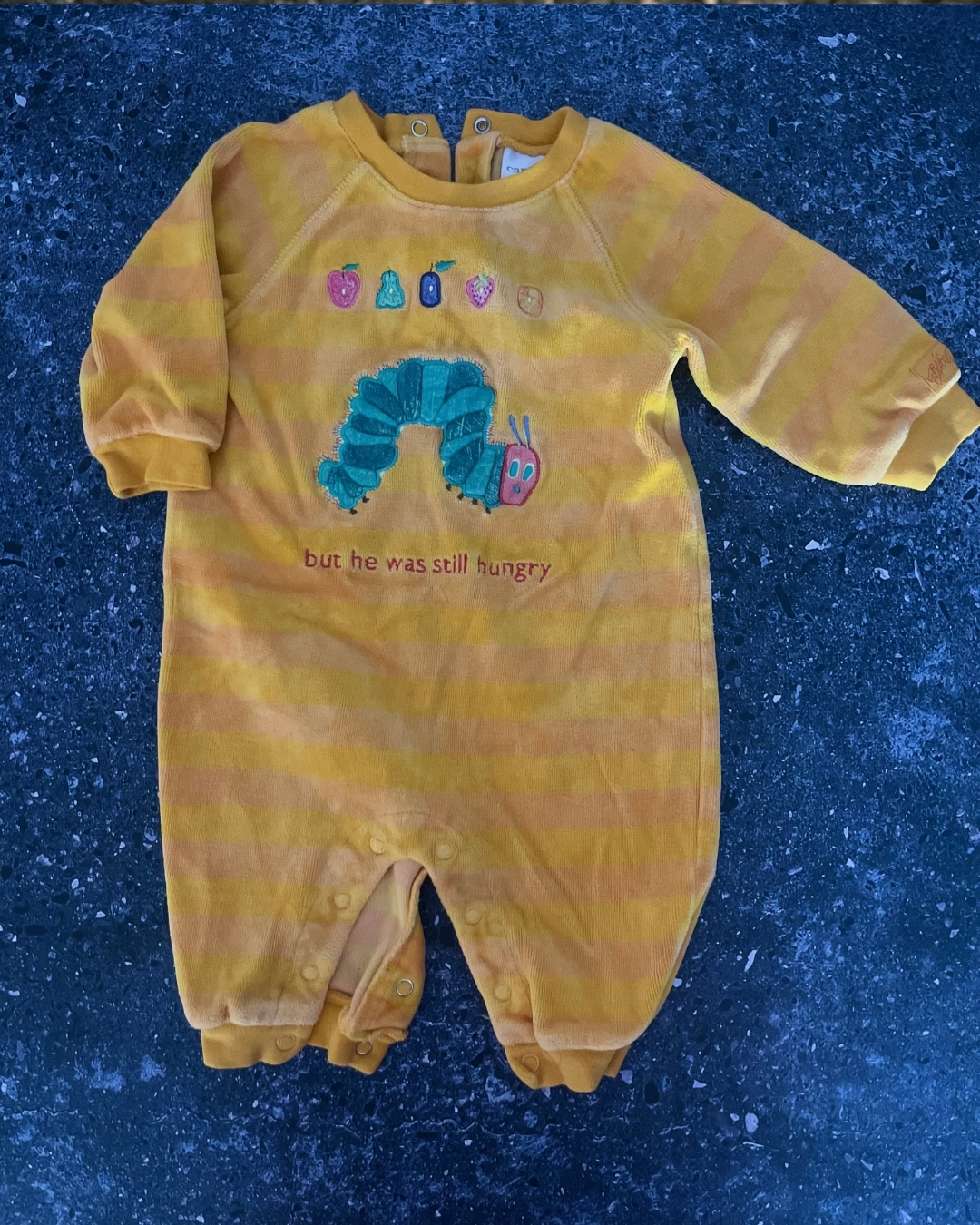 Carters yellow fleece caterpillar onesie 6/9M