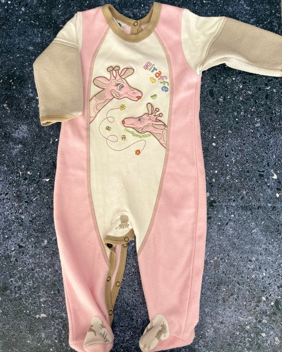 Hooligans pink giraffe fleece onesie 12/18M
