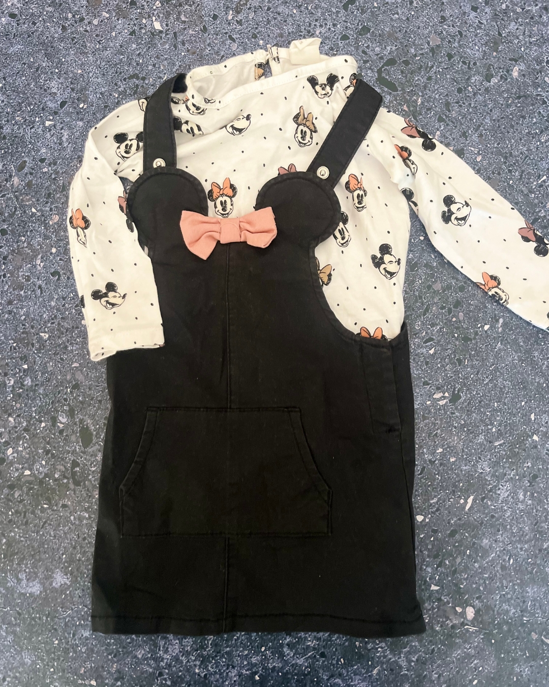 H&M white Minnie Mouse top and black dress set 6/9M