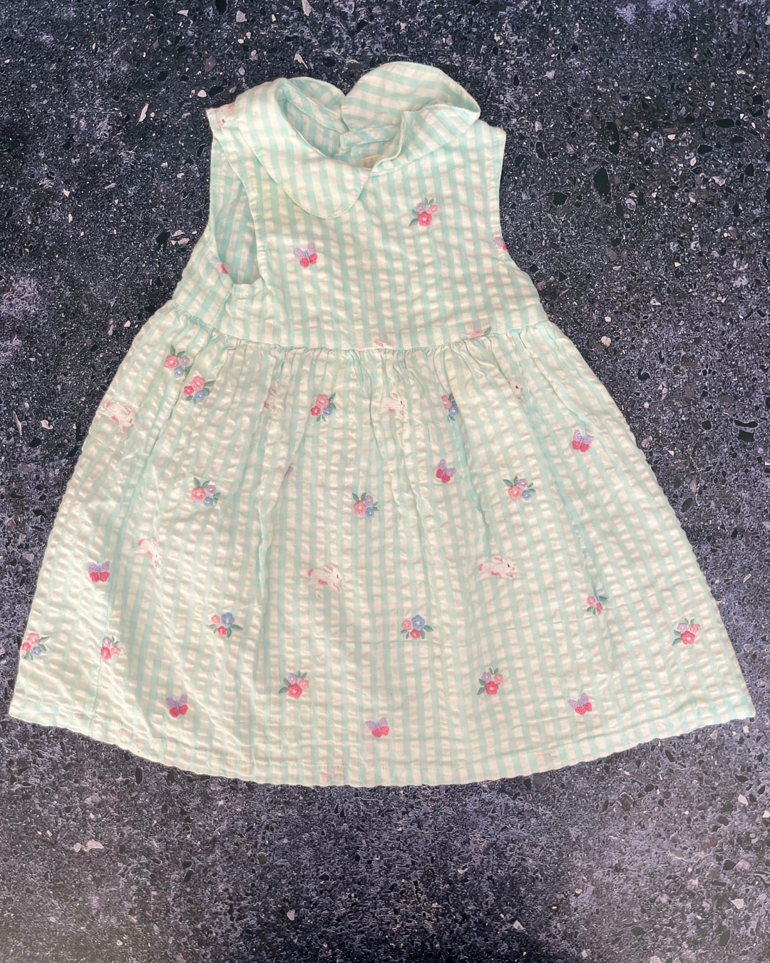 Jojo Maman Bebe blue and white striped floral dress 6/12M