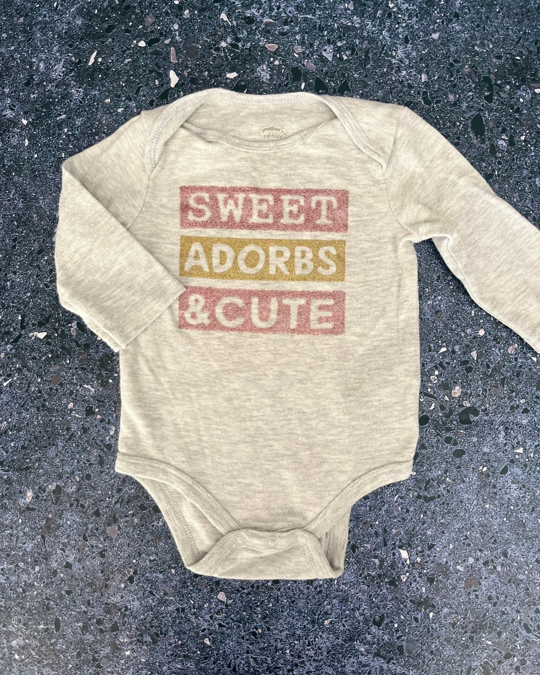 Mothers Choice grey Sweet Adorbs & Cute baby grow 6/9M