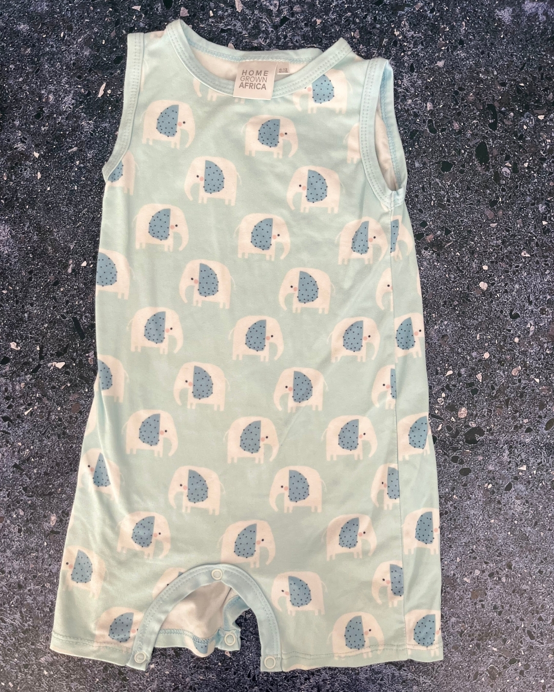 Home Grown Africa blue elephant romper 6/12M