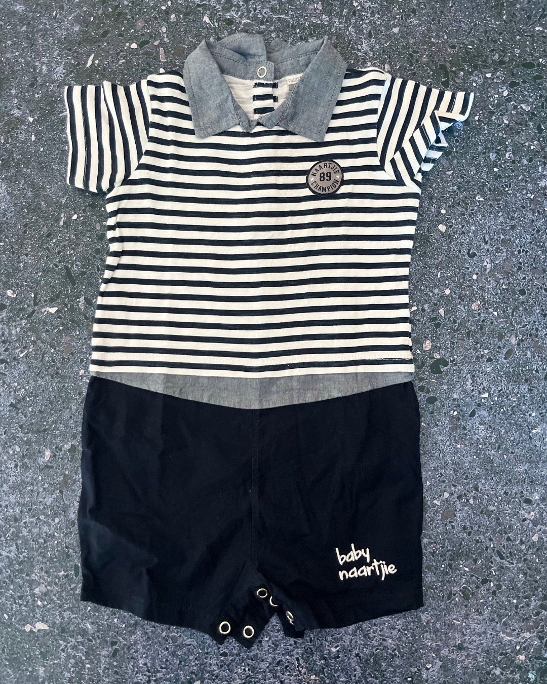 Naartjie blue striped romper 12/18M