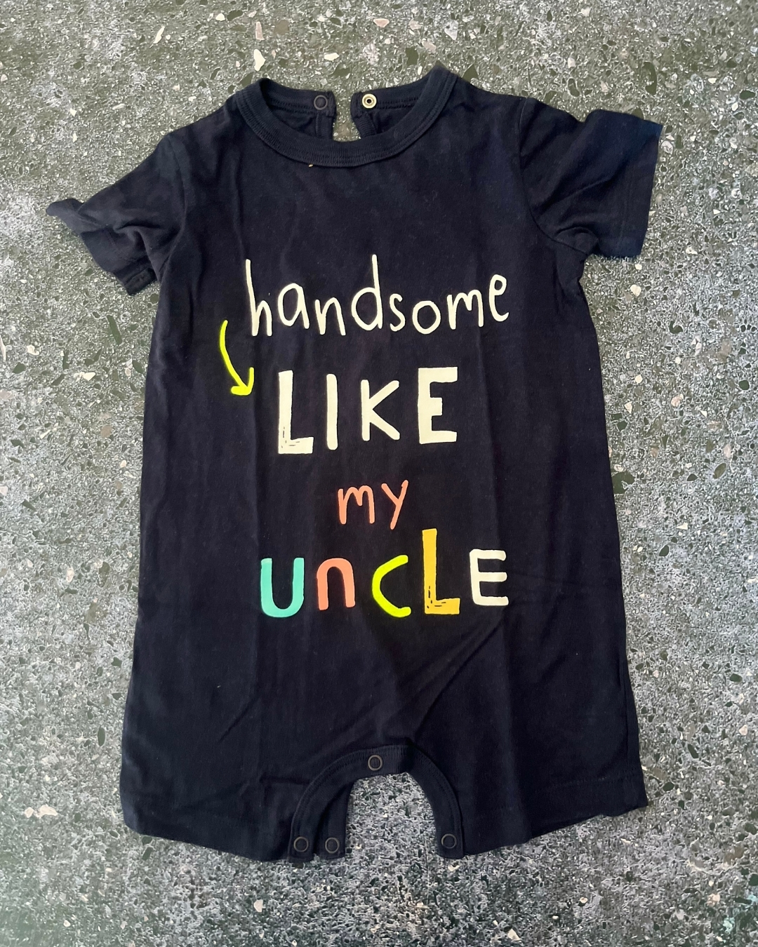 Woolworths navy Handsome like my Uncle romper 6/12M