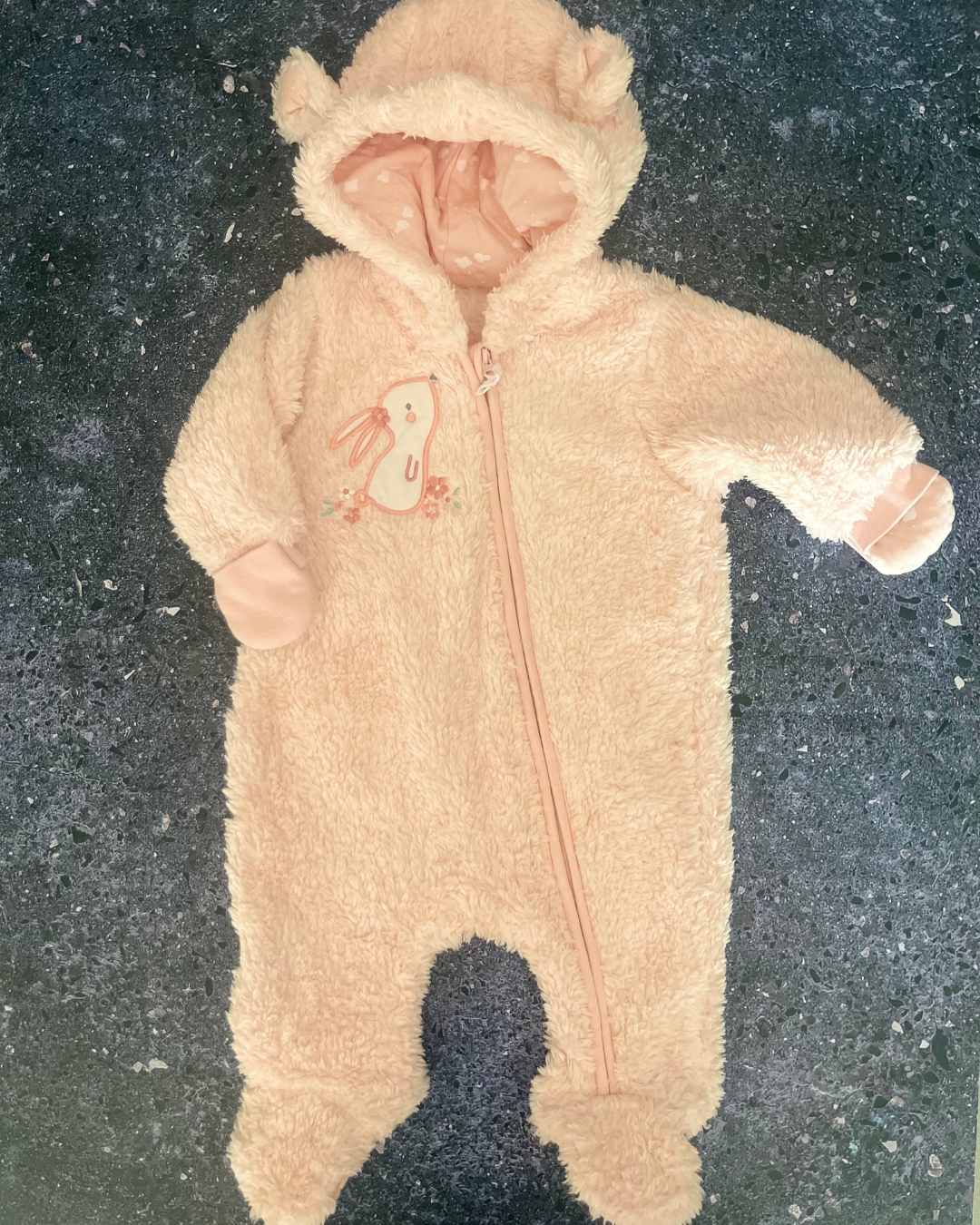 Woolworths pink fleece bunny onesie 1/3M