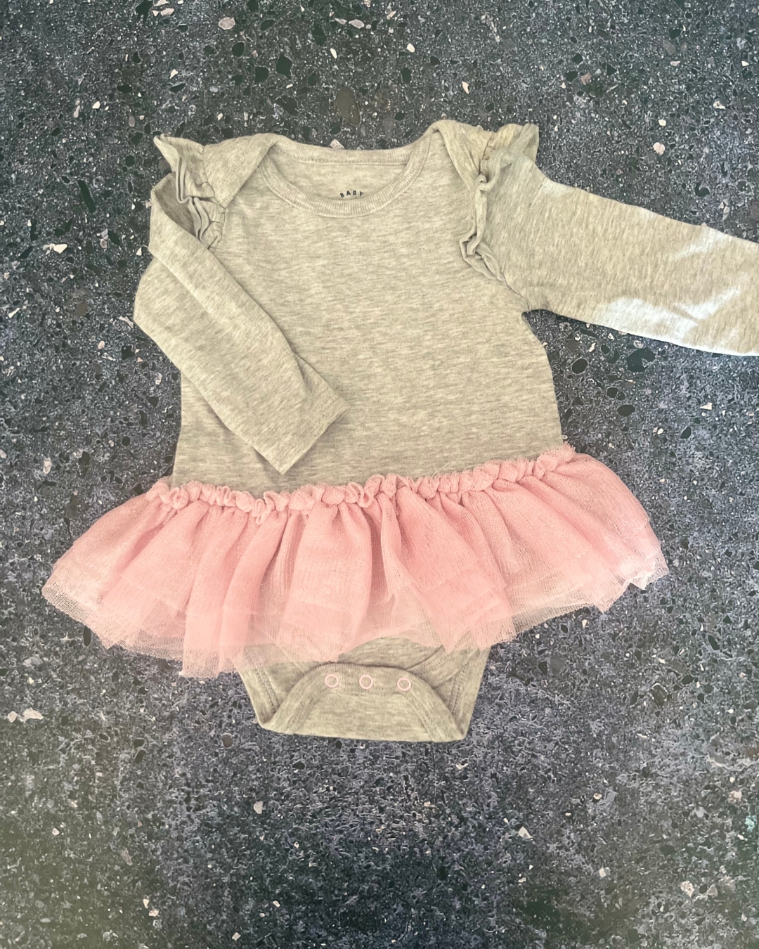 Cat & Jack grey baby grow with pink tulle skirt 0/3M