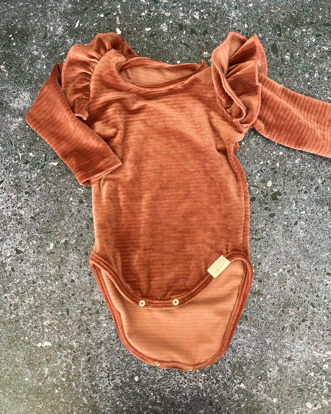 Nomad & Grace pink suede baby grow 2/3Y