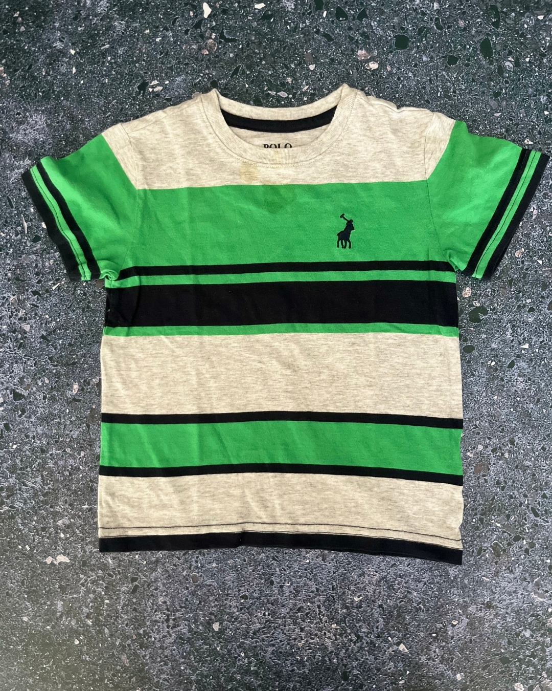 Polo green, grey and black striped T-shirt 3/4Y