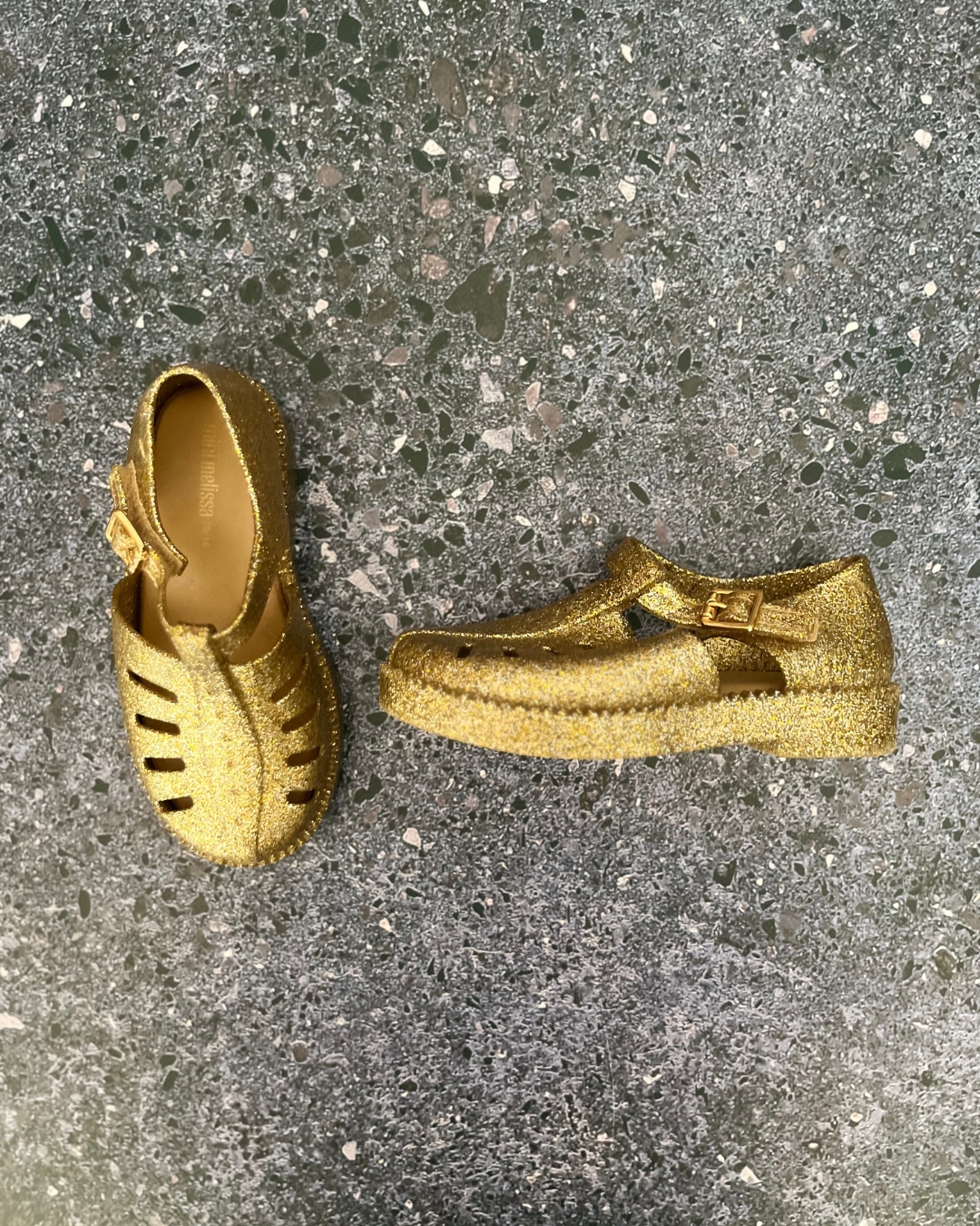 Mini Melissa gold glitter shoes Size 9
