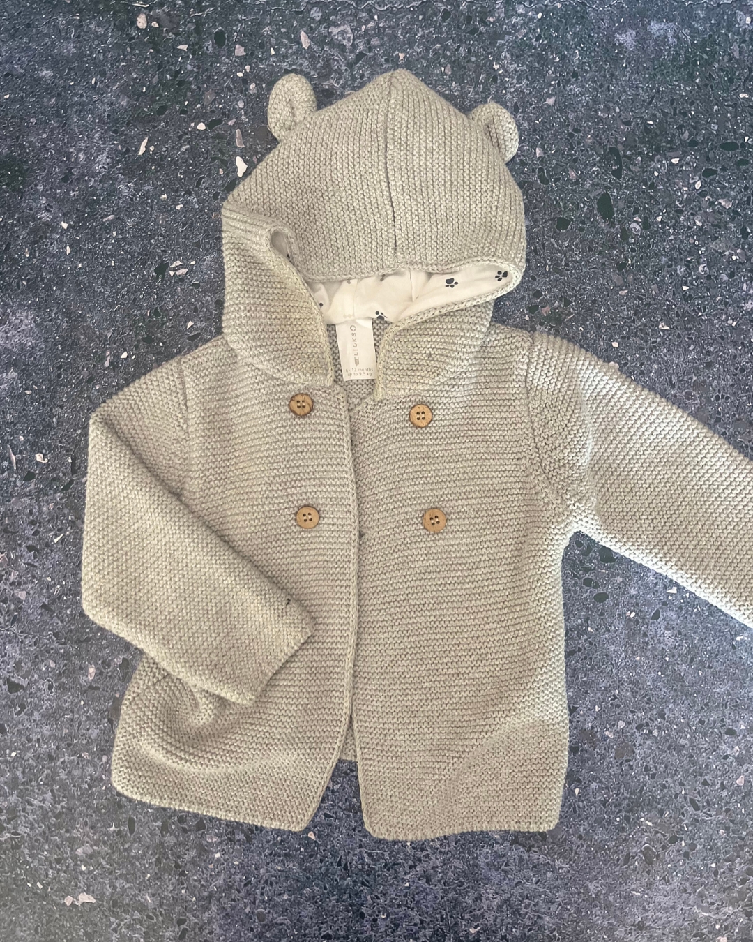 Clicks grey knitted hoodie 6/12M