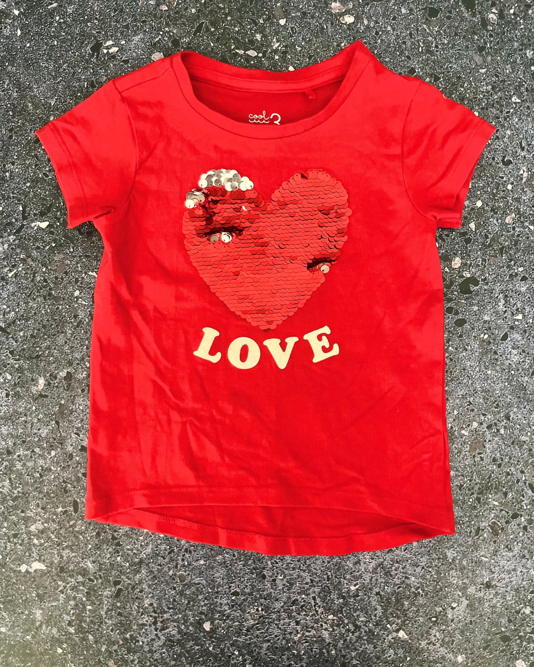 Woolworths red sequin heart T-shirt 3Y