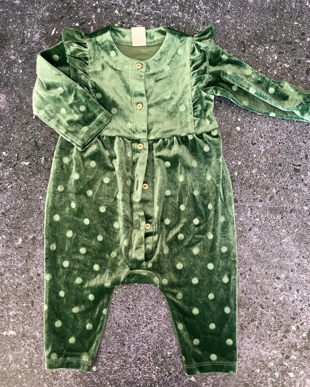 H&M green suede onesie 4/6M