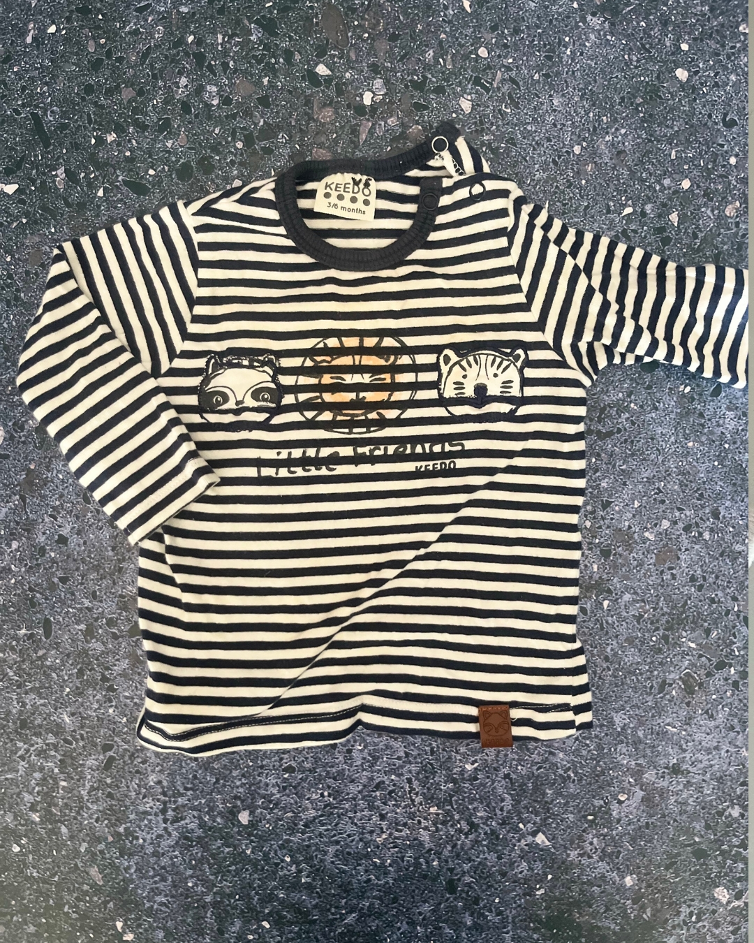 Keedo blue and white striped Little Friends long sleeve T-shirt 3/6M