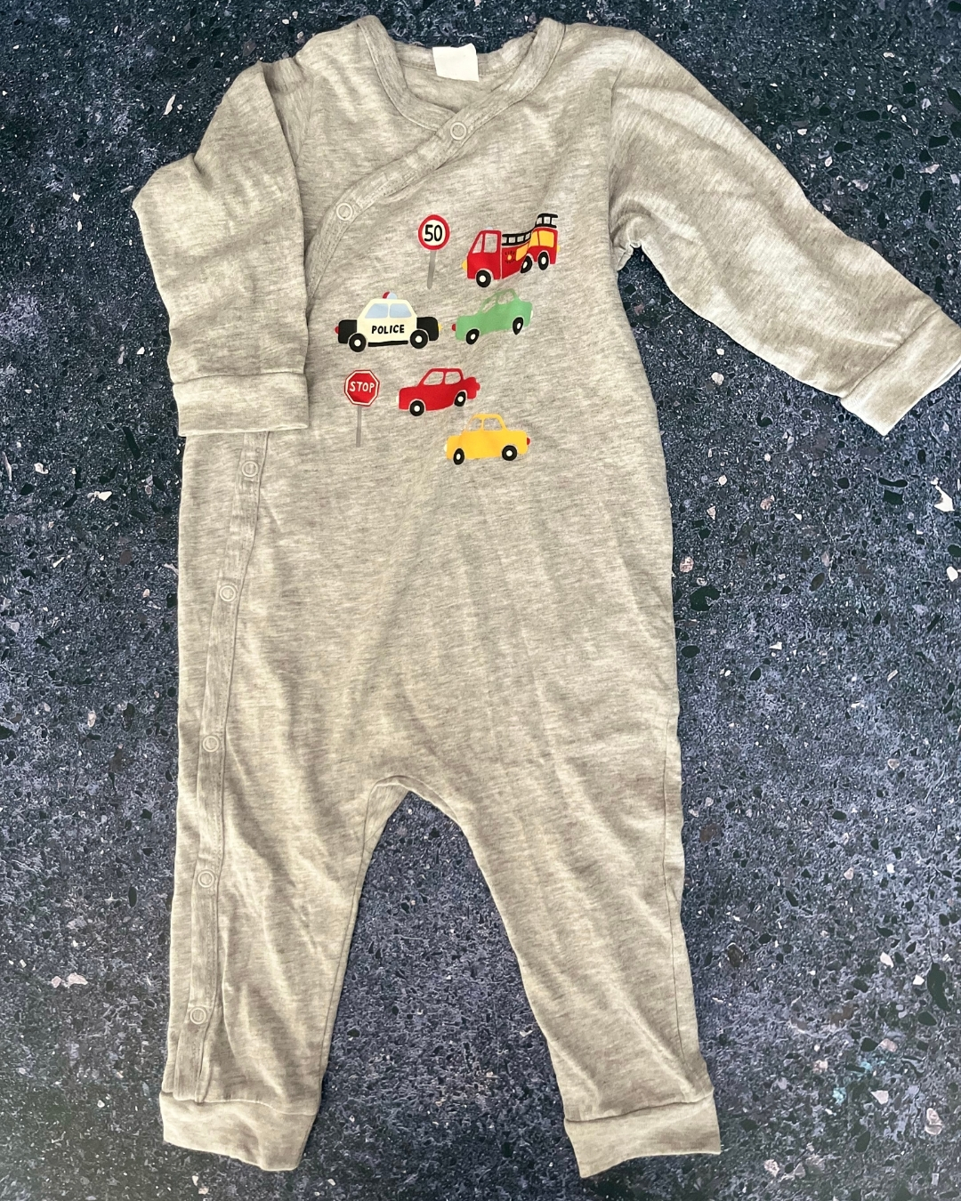 H&M grey cars onesie 6/9M
