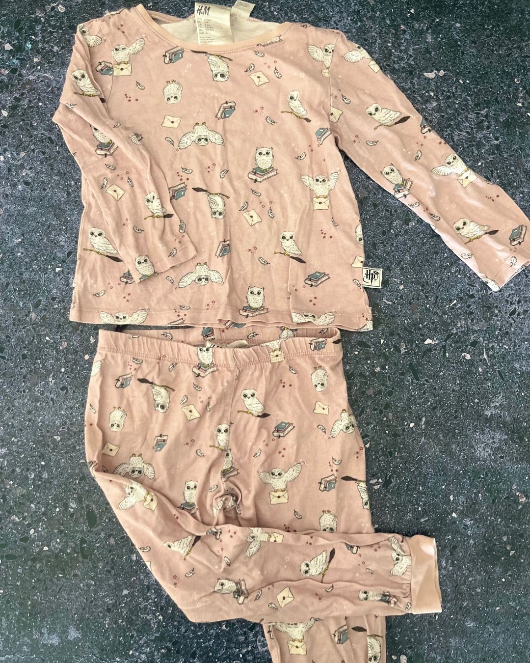 H&M pink owl pajama set 2/4Y