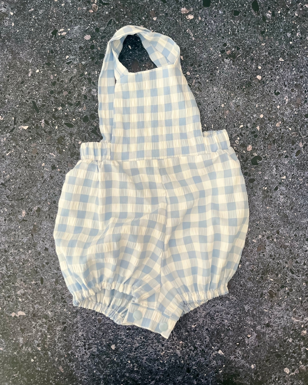 Matching Me blue checked romper 1/2Y