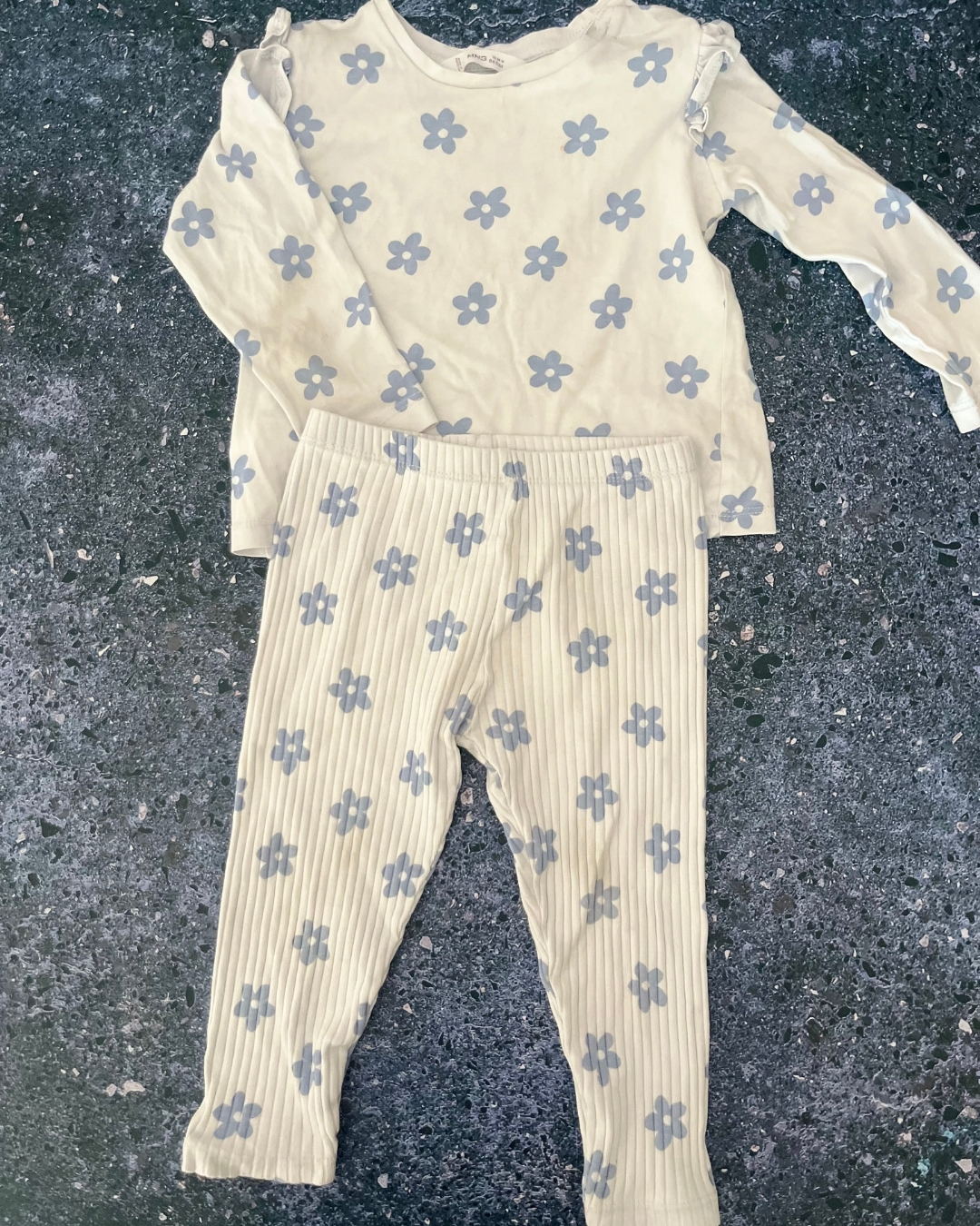 Mango light blue floral long sleeve top and pants 12/18M