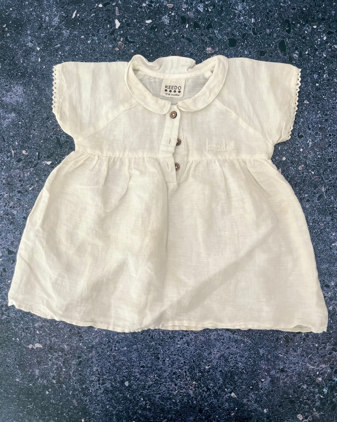 Keedo white linen dress and bloomer 12/18M