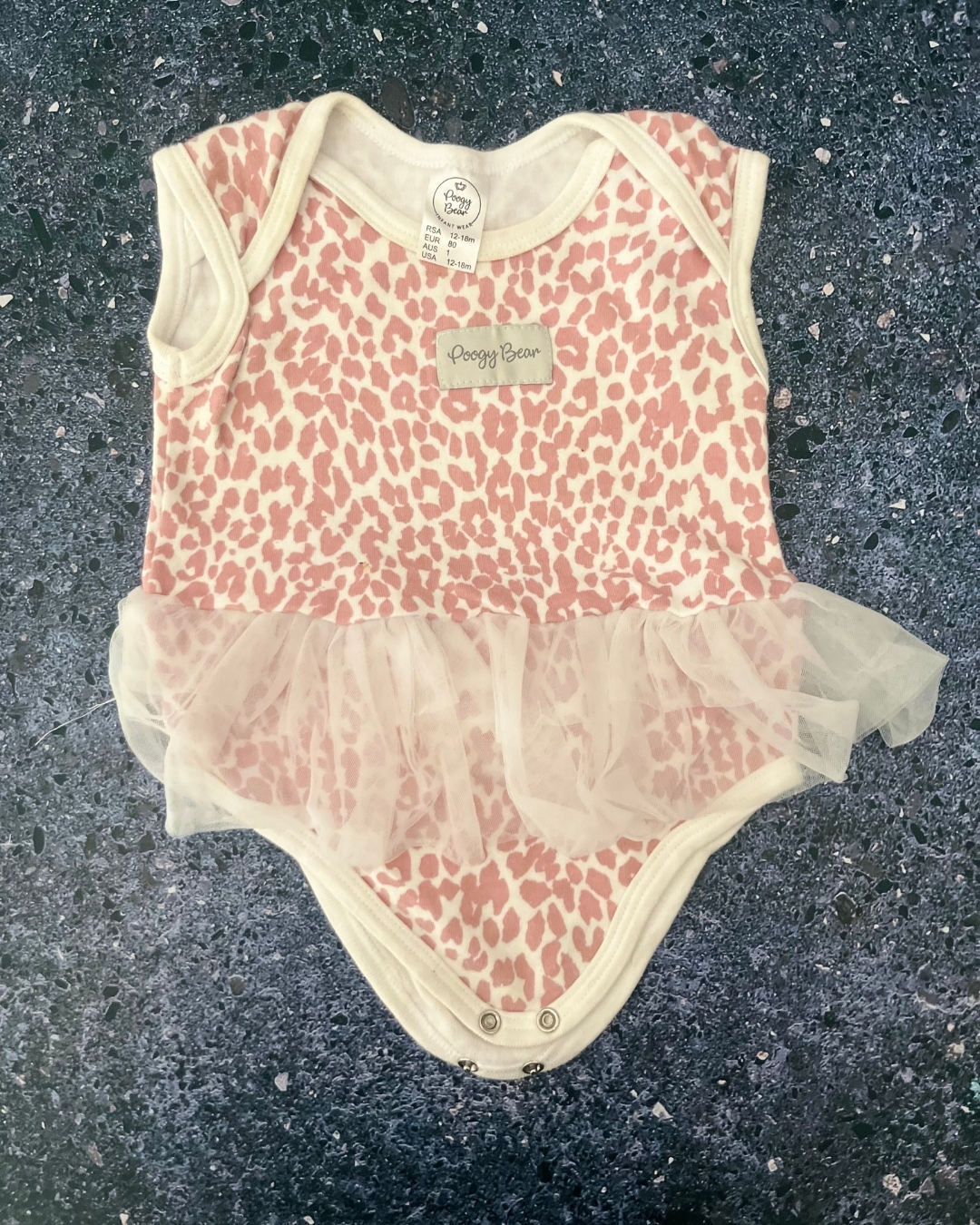 Poogy Bear pink leopard print baby grow 12/18M