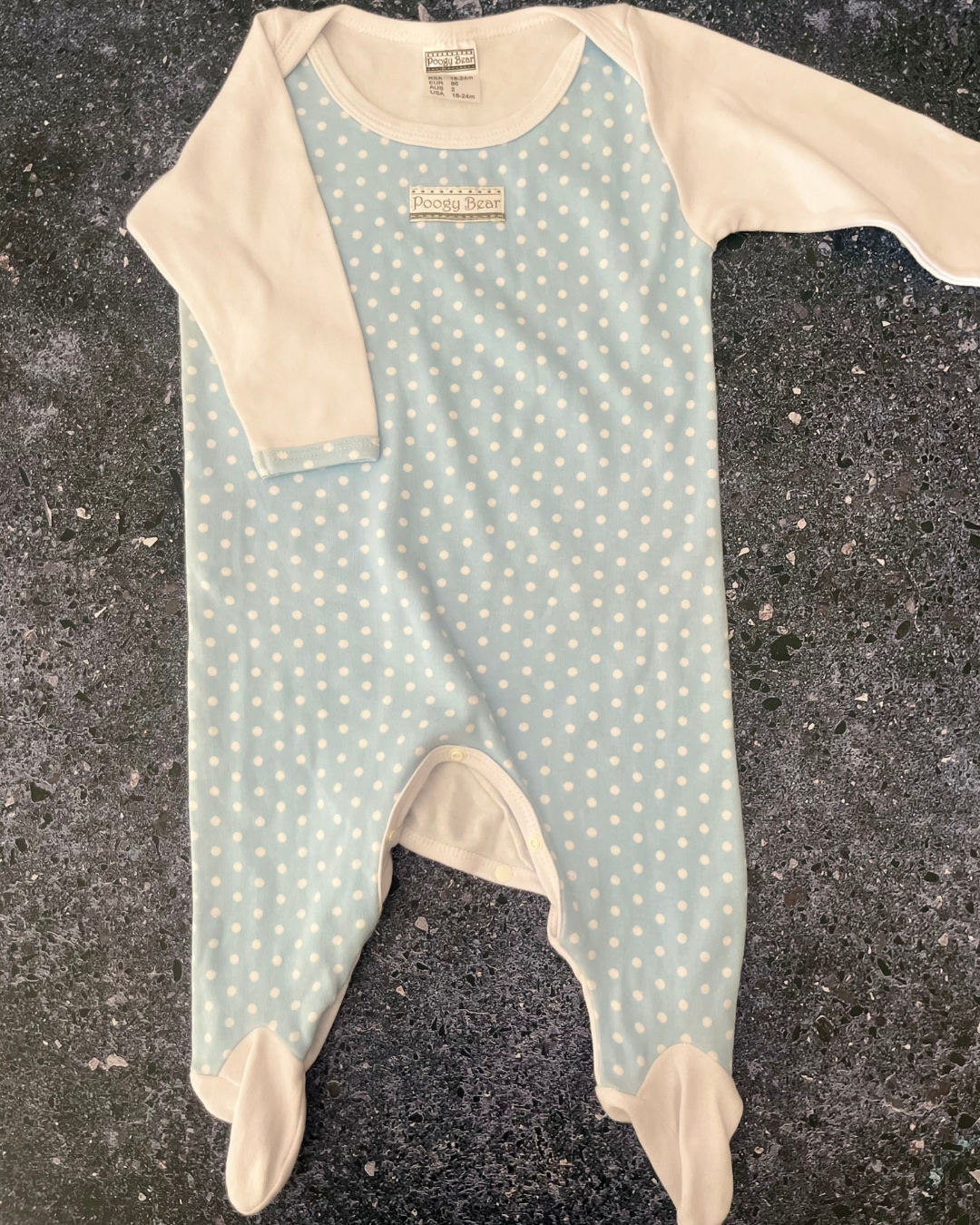 Poogy Bear blue polka dot onesie 18/24M
