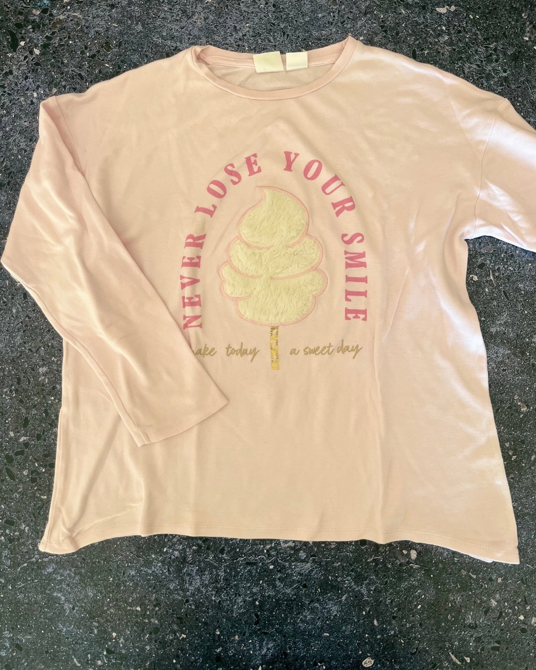 Zara pink fluffy ice cream long sleeve T-shirt 11/12Y