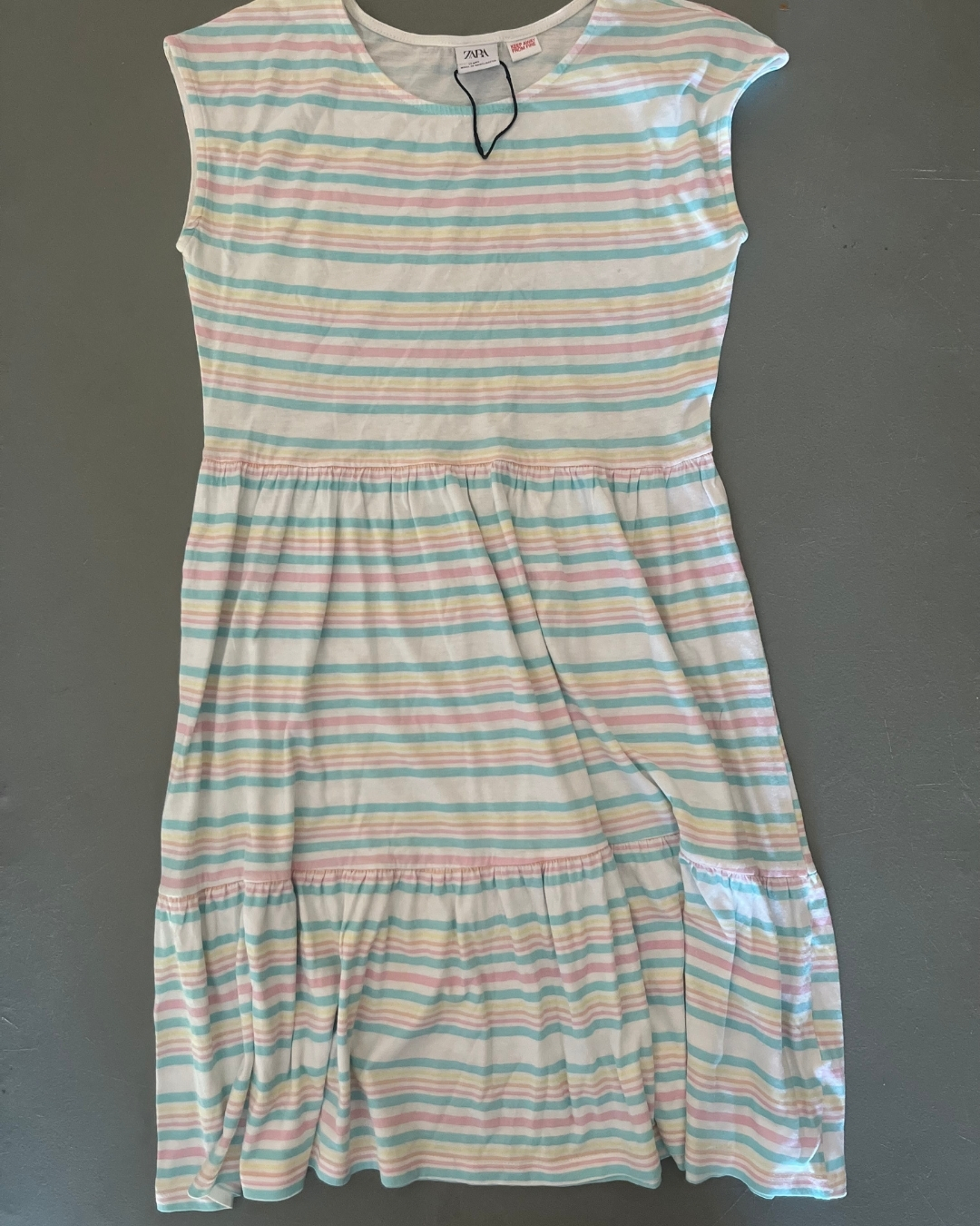 Zara white, blue, yellow and pink striped dress 13/14Y
