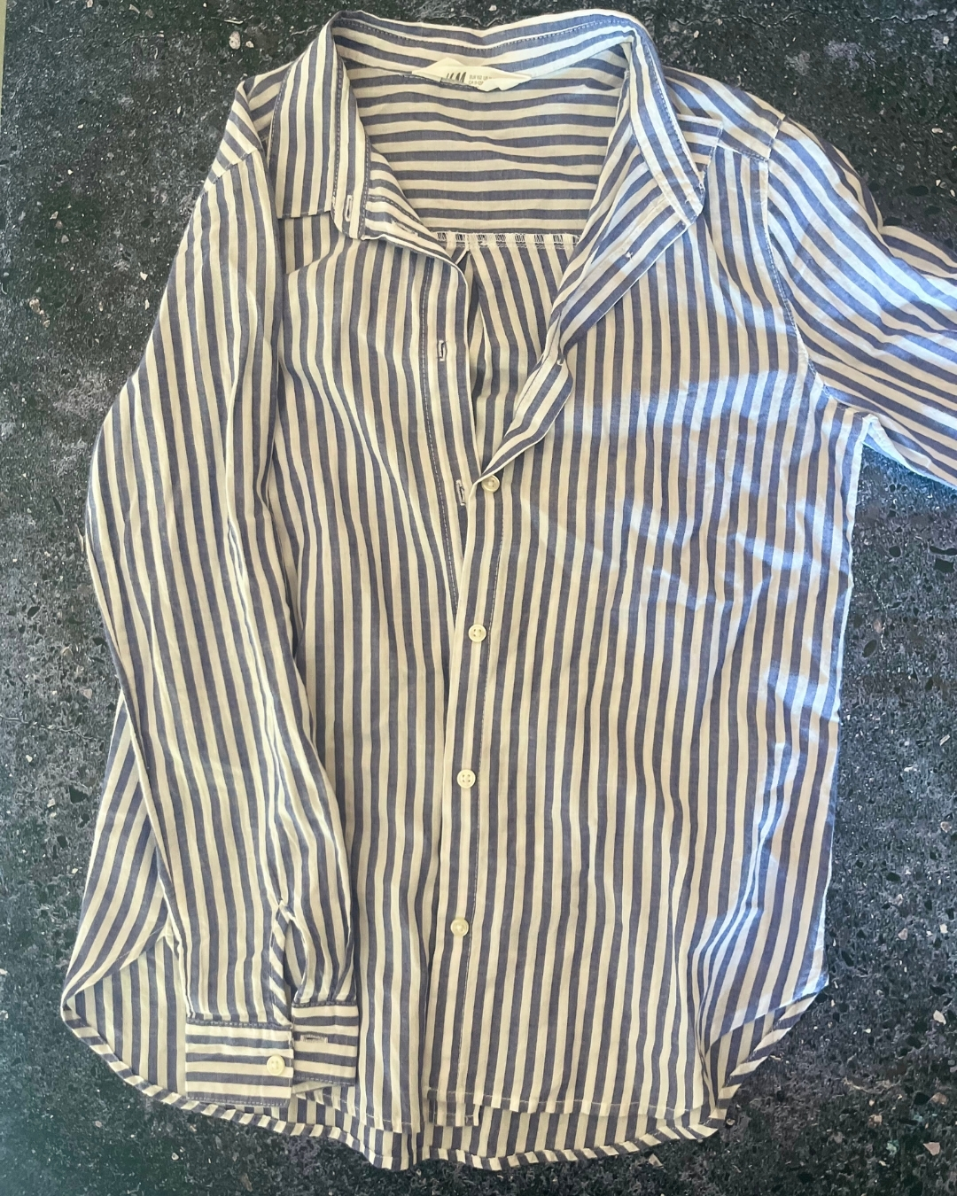 H&M blue and white striped collared shirt. 11/12Y