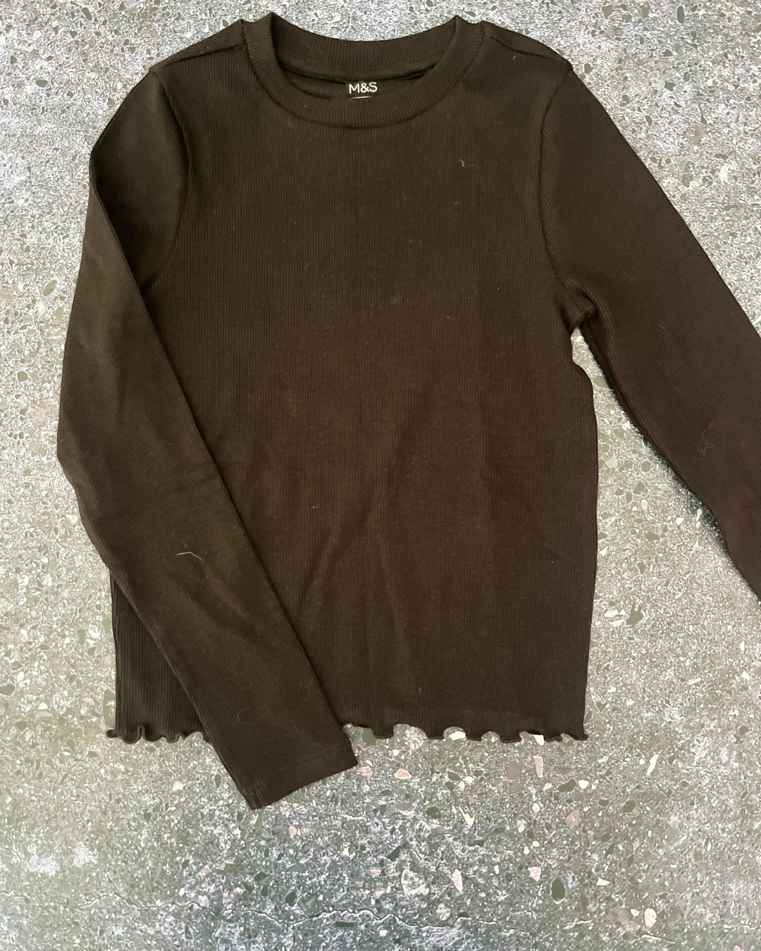 M&S black ribbed long sleeve top 7/8Y