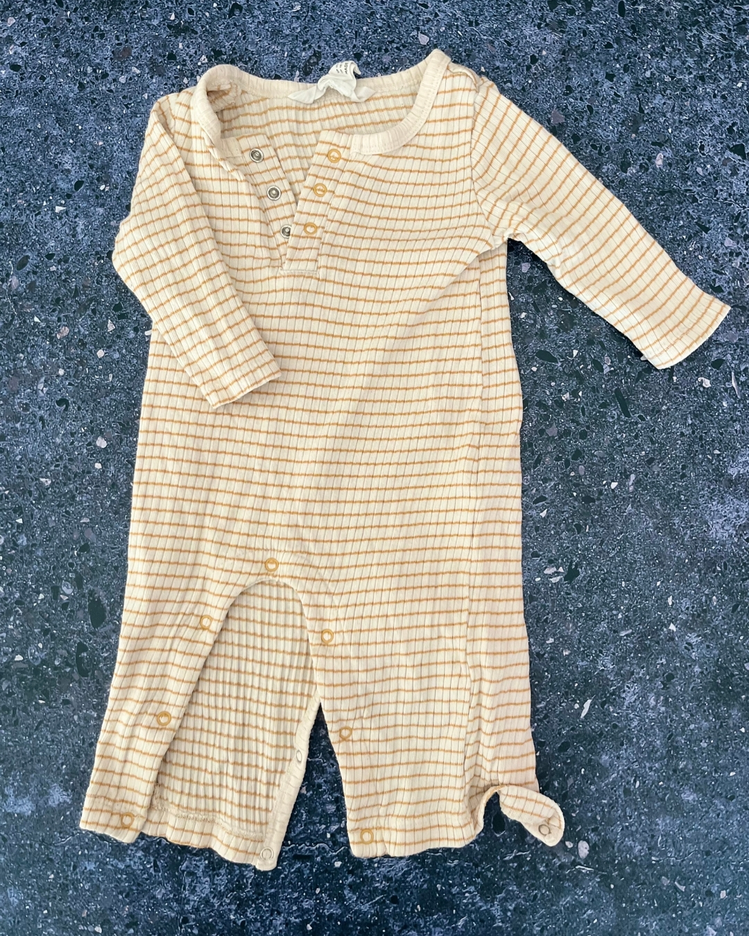 Cotton On beige and yellow striped romper 3/6M
