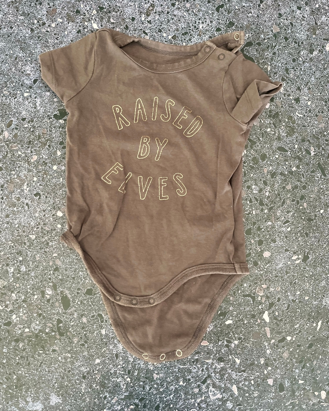 Cotton On charcoal Raised by Elves baby grow 3/6M