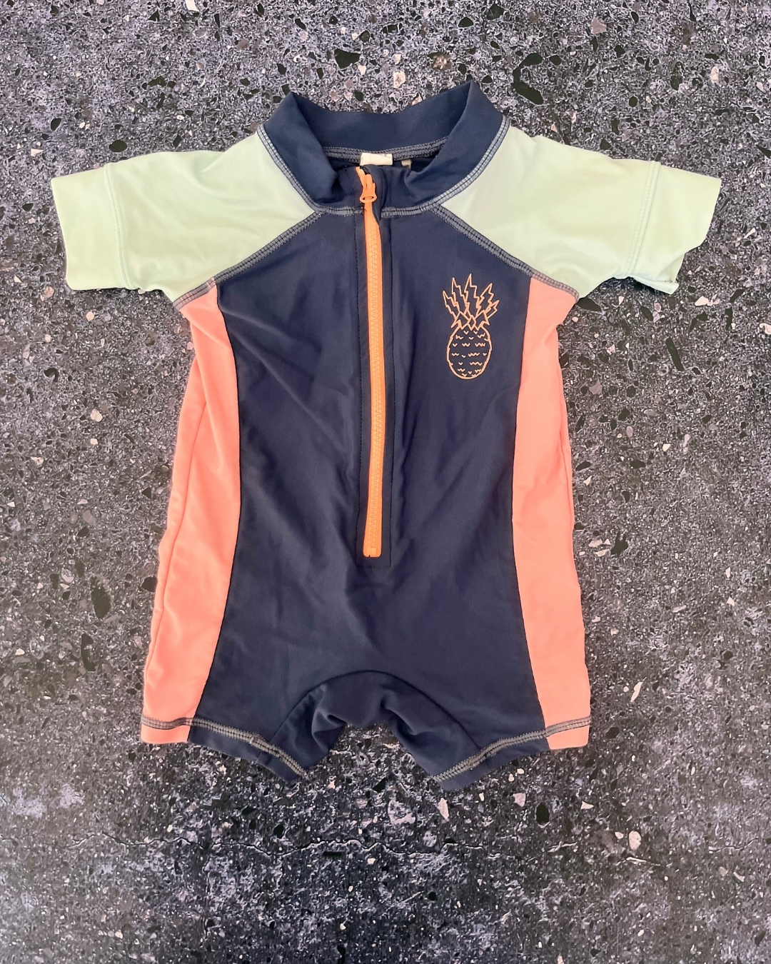 Cotton On blue and orange pineapple swimming costume 0/3M