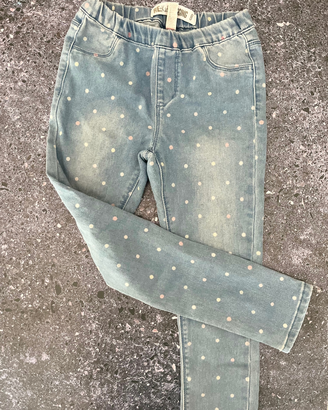 RE kids blue polka dot jeggings 8Y