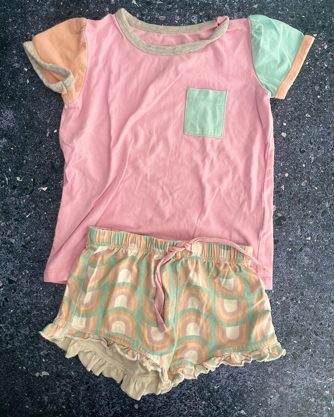 Cotton On pink and green patterned pajama set 2Y