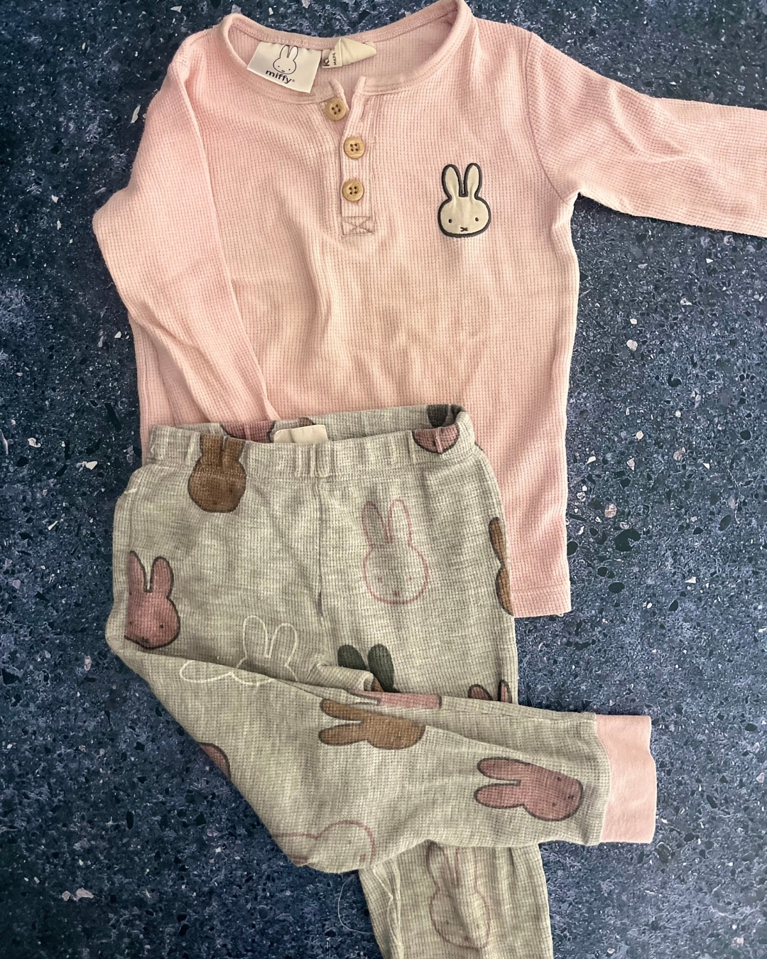 Cotton On pink waffle weave Miffy long sleeve top and pants 2Y