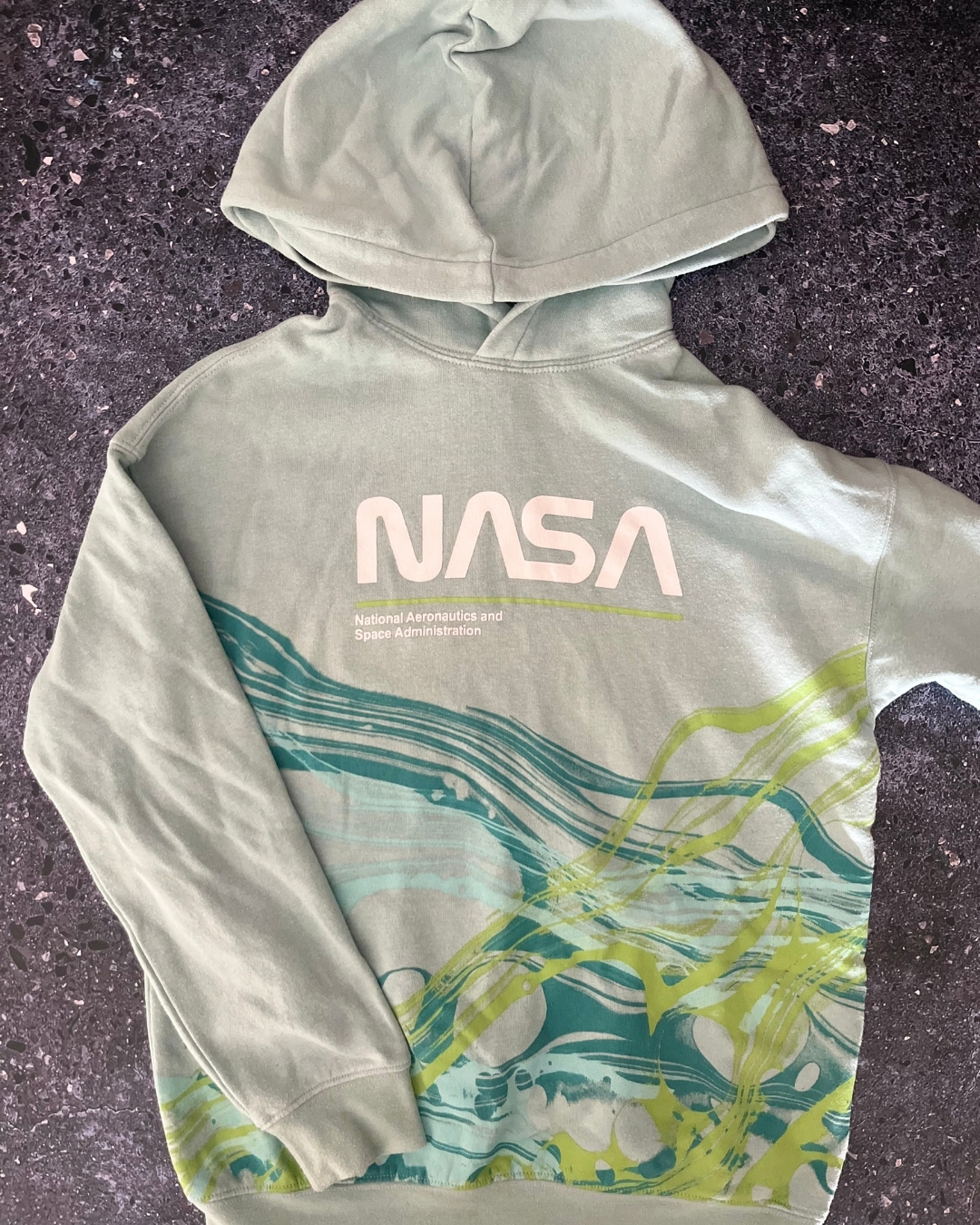 H&M green swirl NASA hoodie 8/10Y