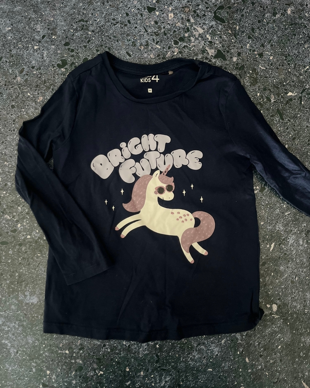 Woolworths navy unicorn long sleeve top 4Y