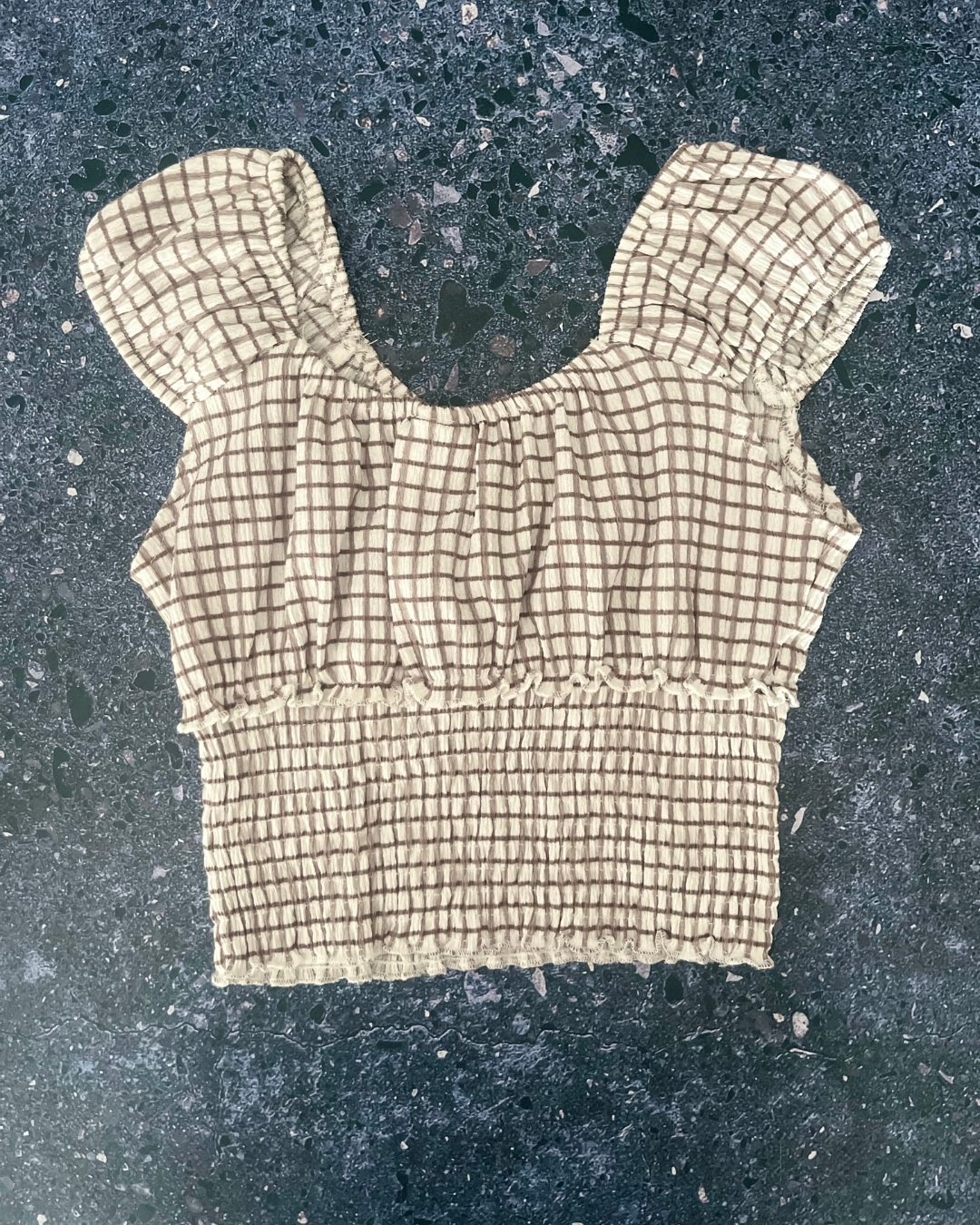 Zara brown and white checked top 8/9Y