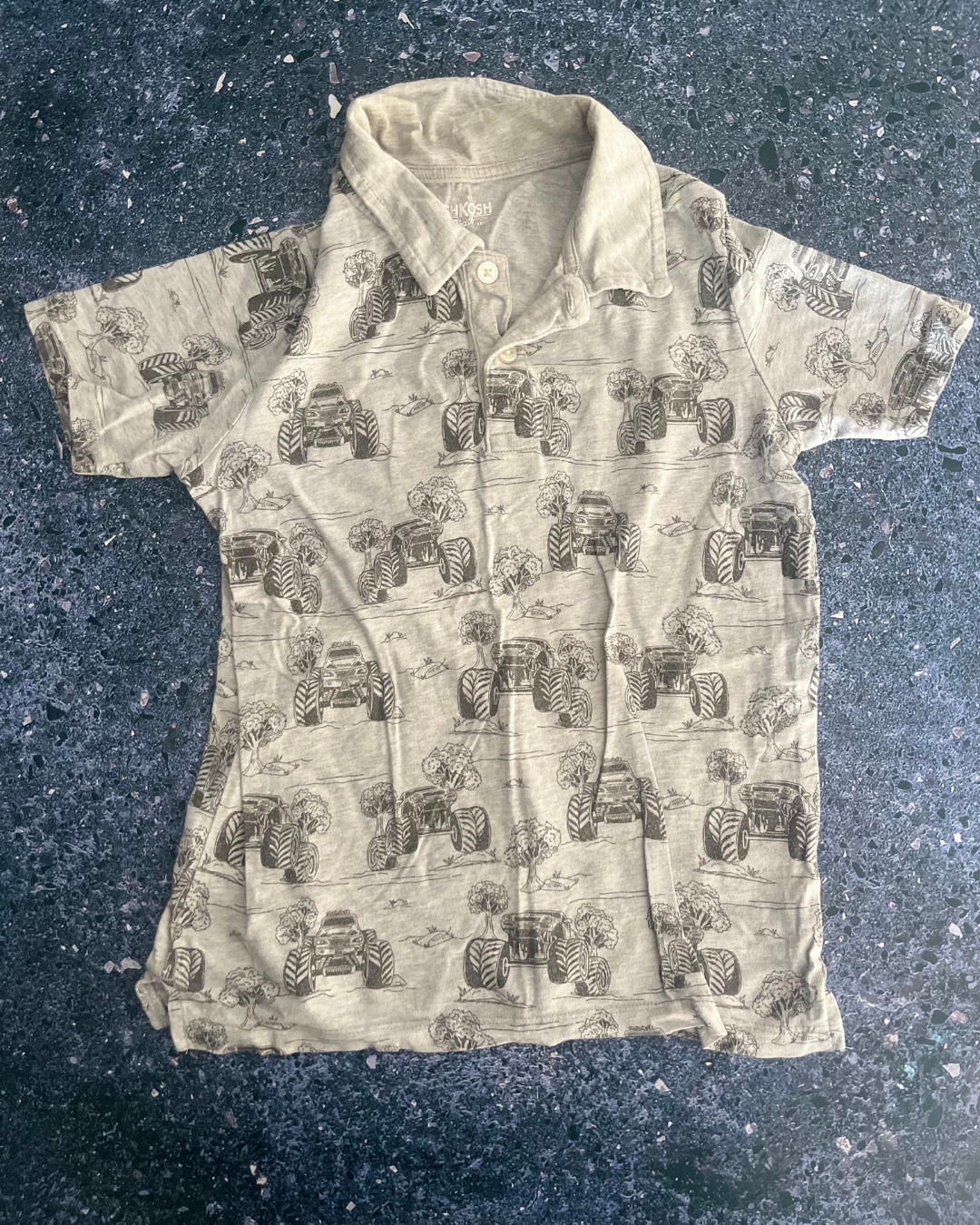 Osh Kosh grey monster truck collared shirt 7Y