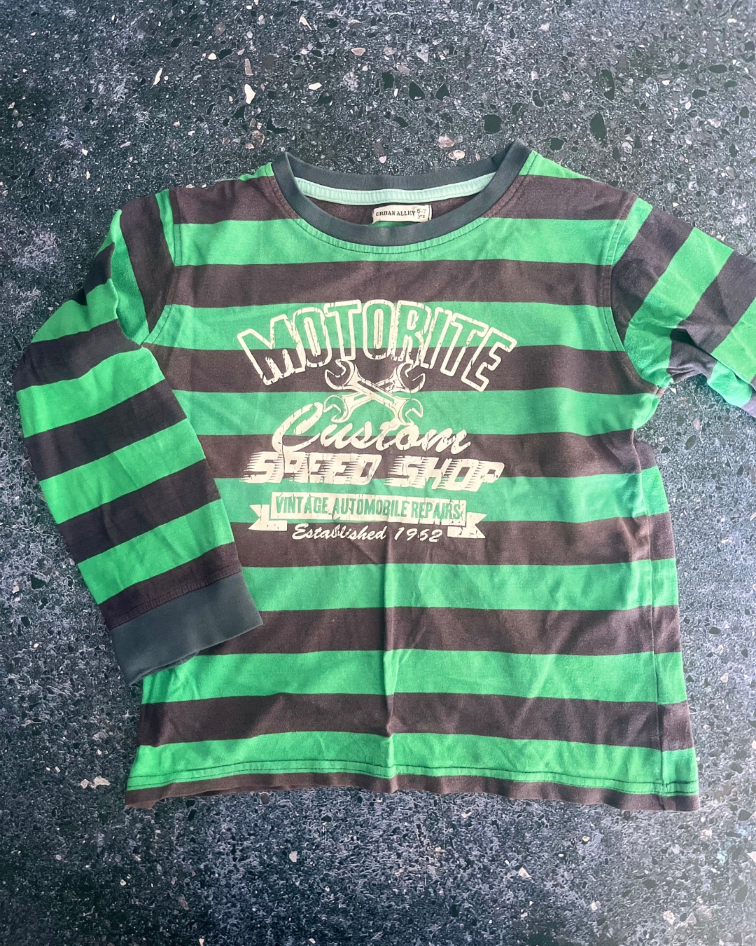 Urban Alley blue and green striped Motorite top 6/7Y